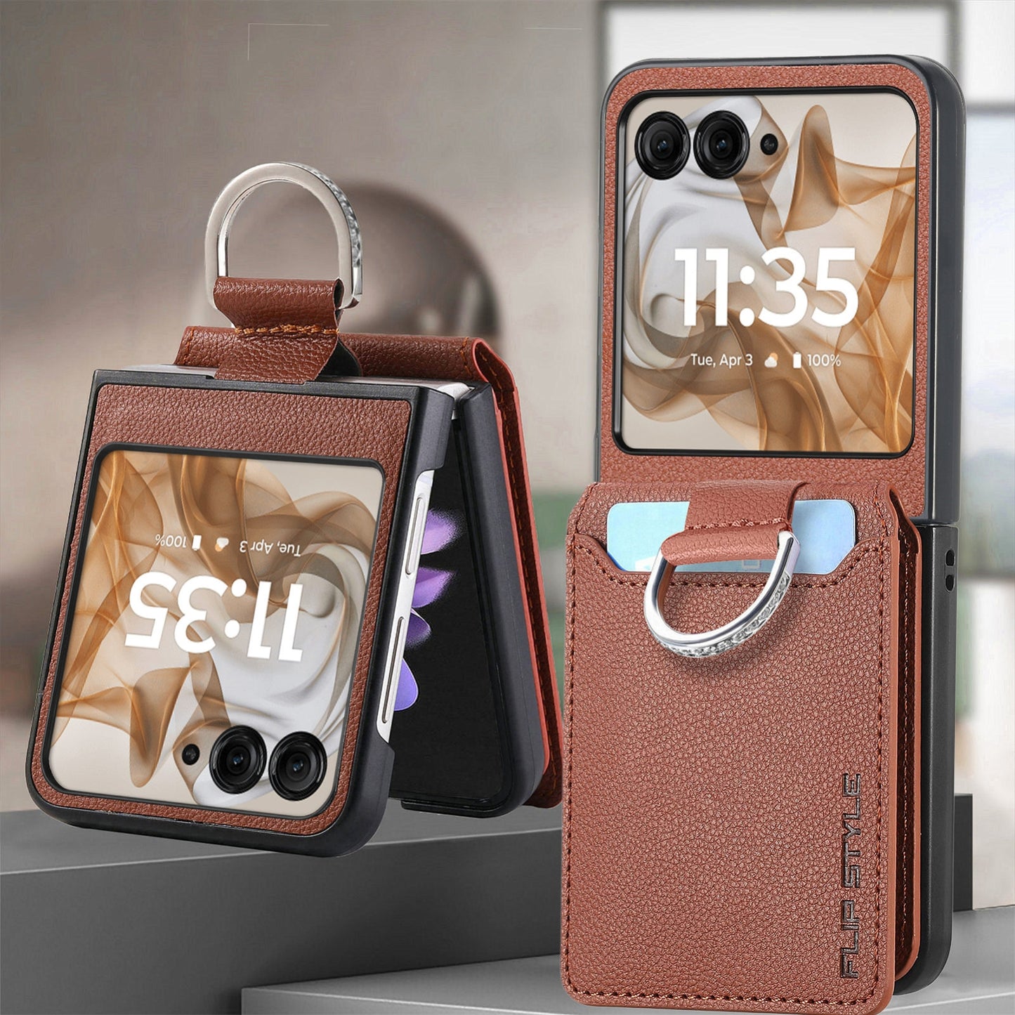 For Motorola Razr 50 Ultra Litchi Texture Leather Ring Wallet Phone Case(Brown)