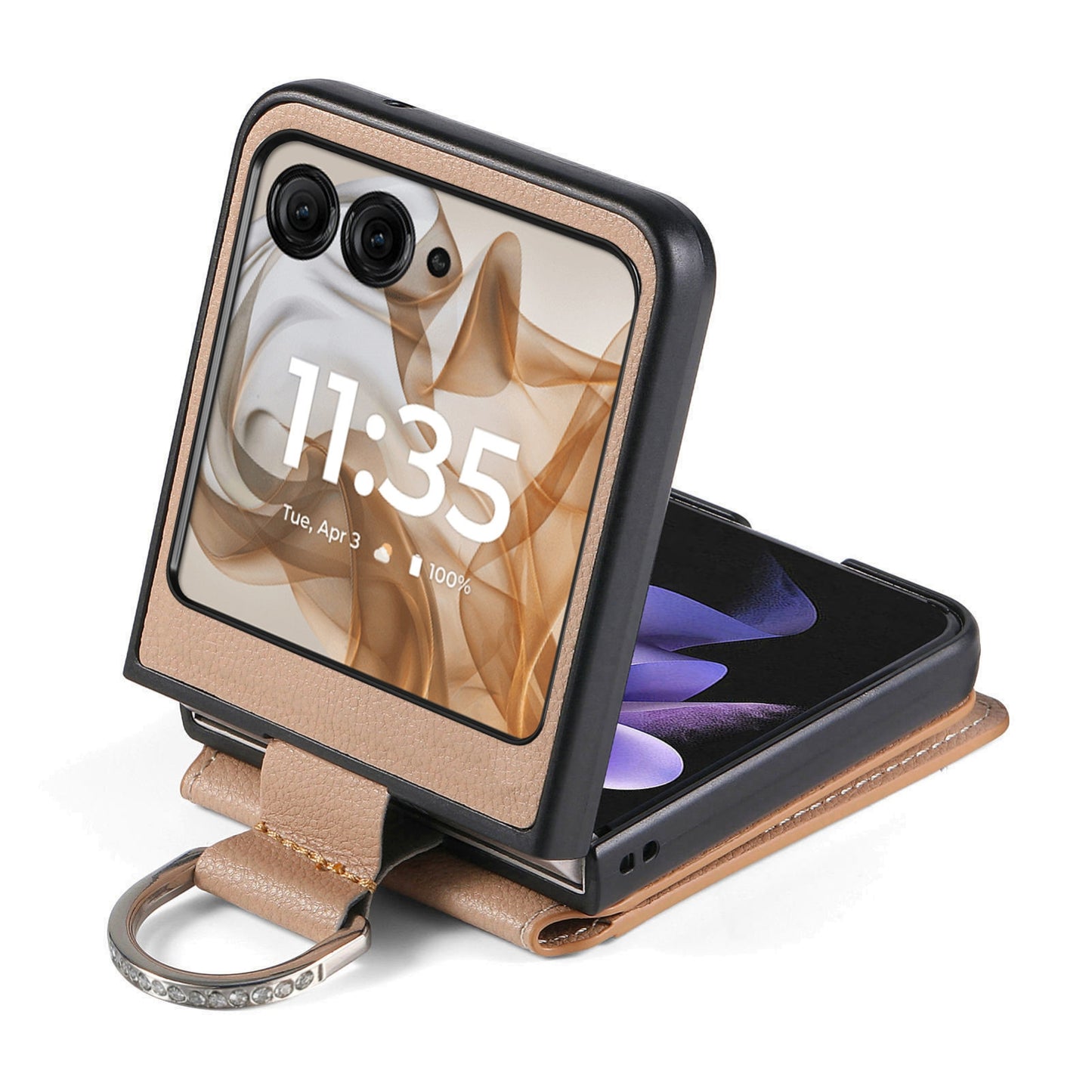 For Motorola Razr 50 Ultra Litchi Texture Leather Ring Wallet Phone Case(Khaki)