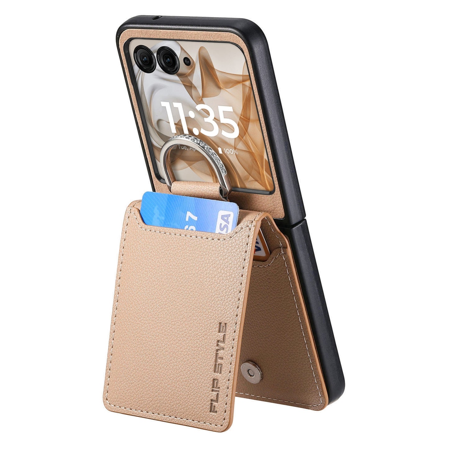 For Motorola Razr 50 Ultra Litchi Texture Leather Ring Wallet Phone Case(Khaki)