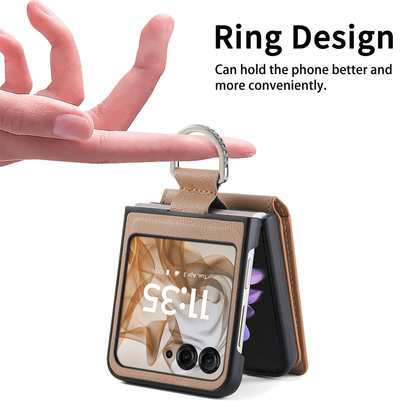 For Motorola Razr 50 Ultra Litchi Texture Leather Ring Wallet Phone Case(Khaki)