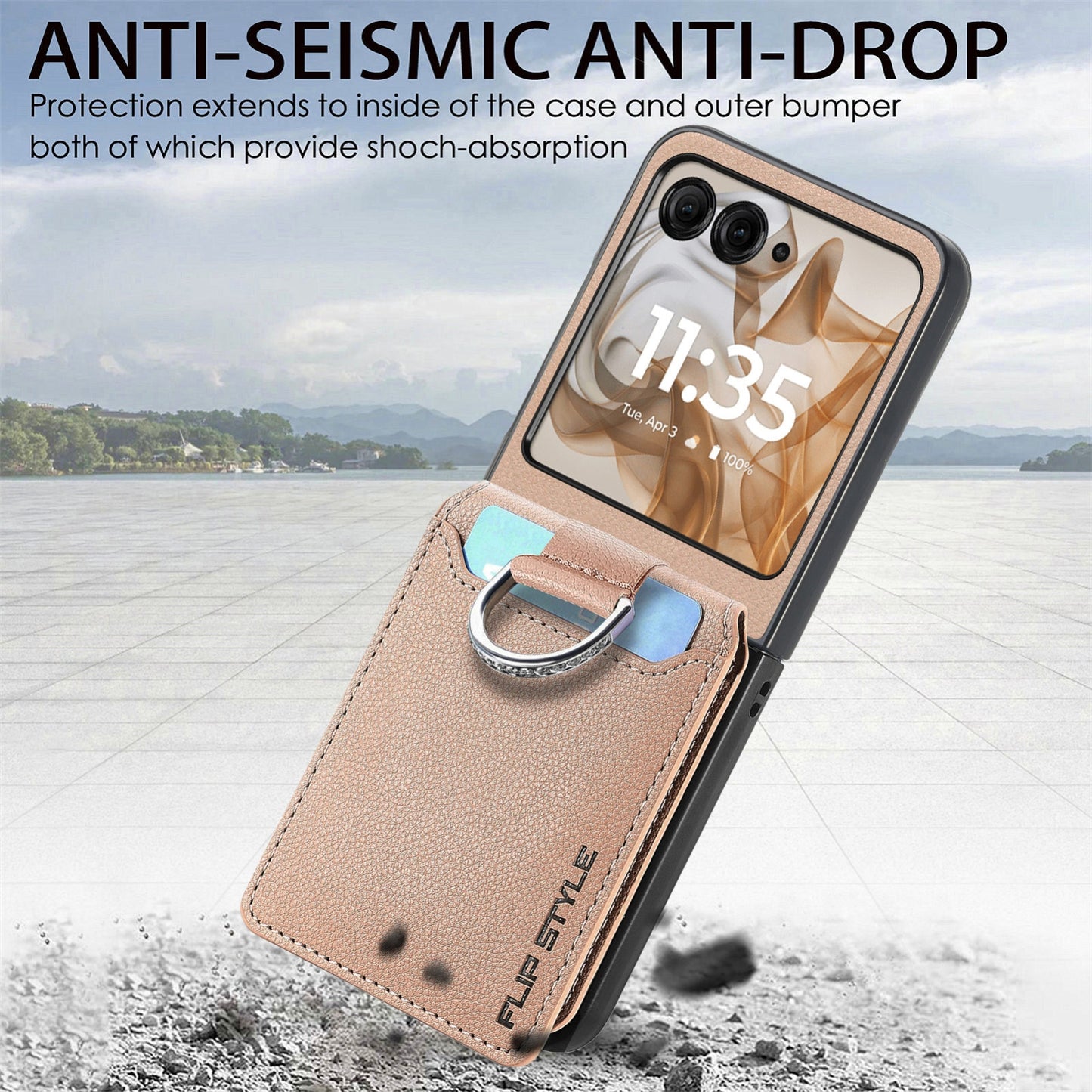 For Motorola Razr 50 Ultra Litchi Texture Leather Ring Wallet Phone Case(Khaki)