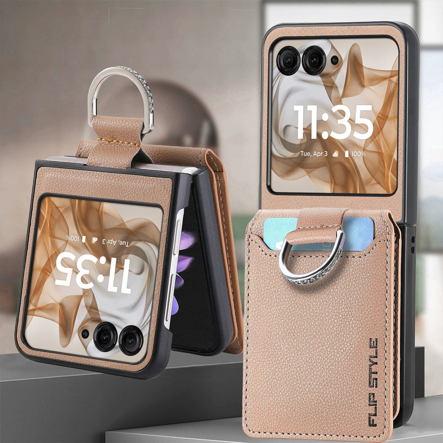 For Motorola Razr 50 Ultra Litchi Texture Leather Ring Wallet Phone Case(Khaki)