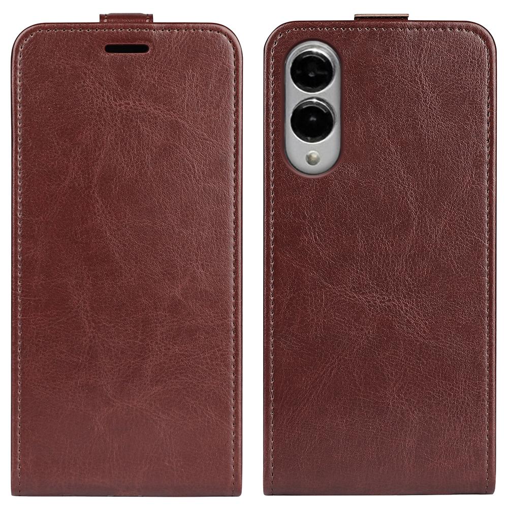 For Samsung Galaxy S25 Edge 5G R64 Texture Vertical Flip Leather Phone Case(Brown)