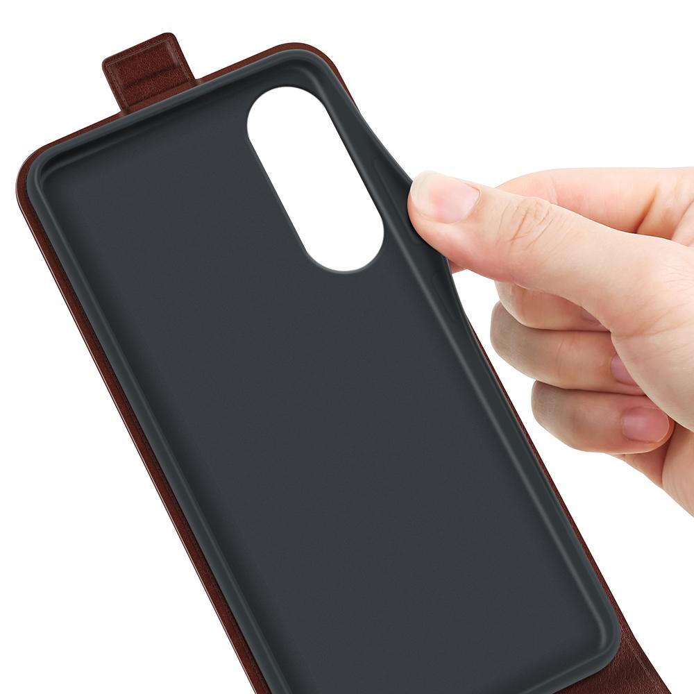 For Samsung Galaxy S25 Edge 5G R64 Texture Vertical Flip Leather Phone Case(Brown)