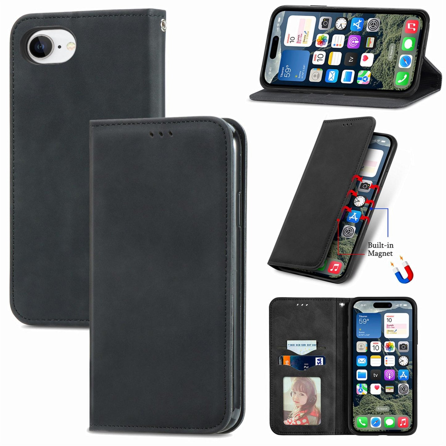 For iPhone 16e Retro Skin Feel Magnetic Flip Leather Phone Case(Black)