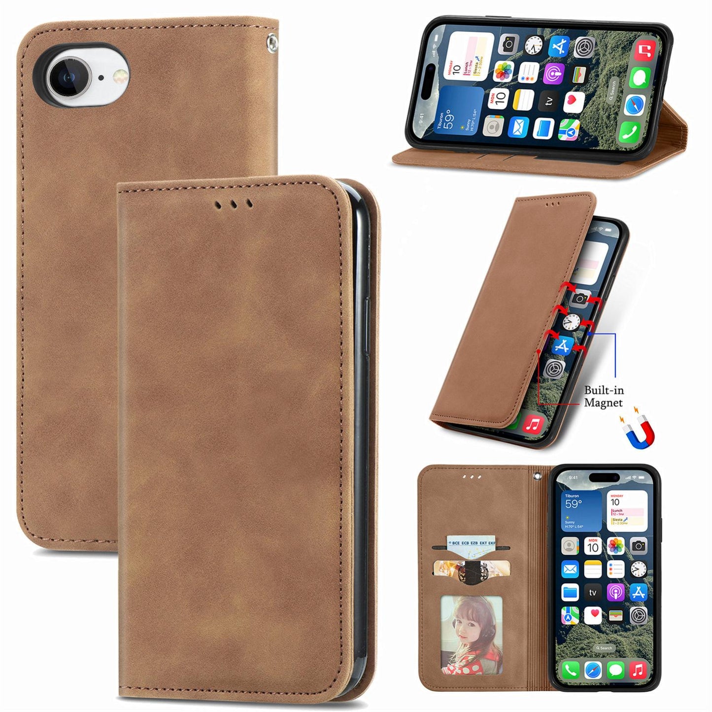 For iPhone 16e Retro Skin Feel Magnetic Flip Leather Phone Case(Brown)