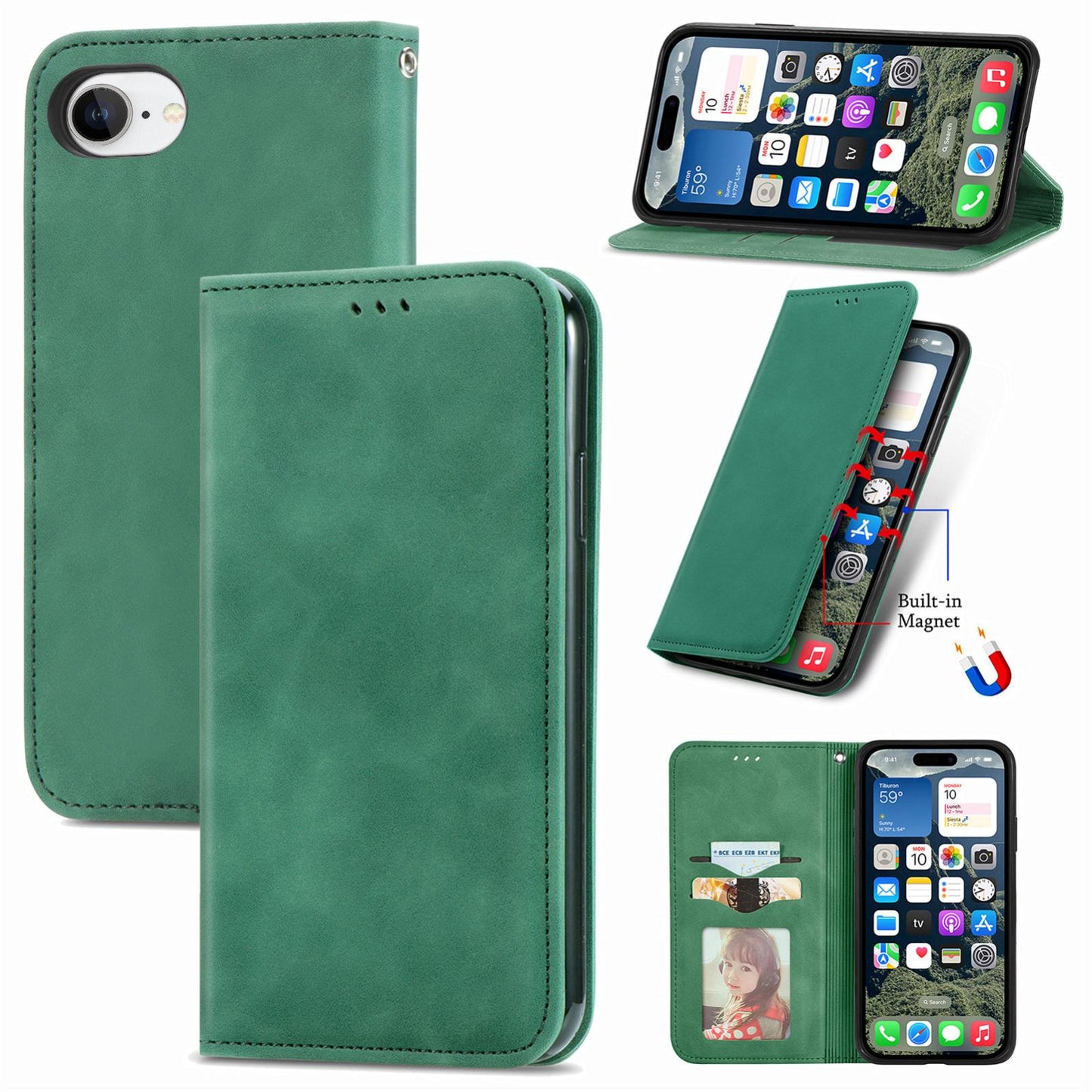 For iPhone 16e Retro Skin Feel Magnetic Flip Leather Phone Case(Green)