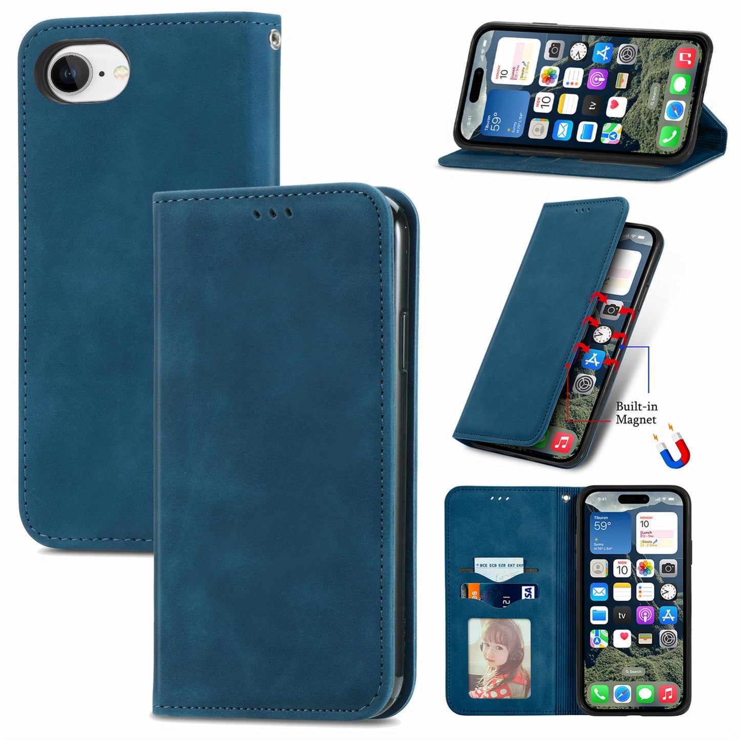 For iPhone 16e Retro Skin Feel Magnetic Flip Leather Phone Case(Blue)