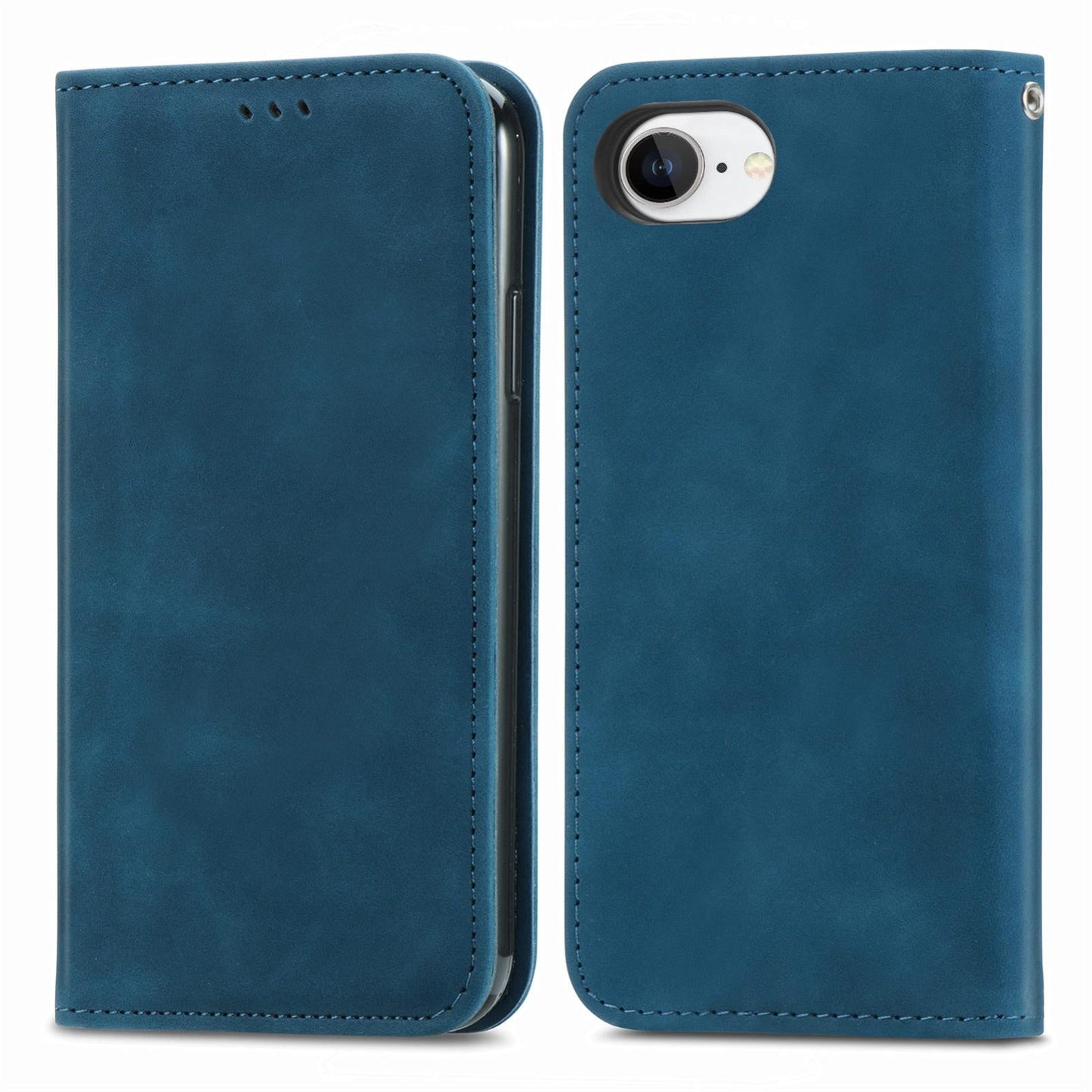 For iPhone 16e Retro Skin Feel Magnetic Flip Leather Phone Case(Blue)