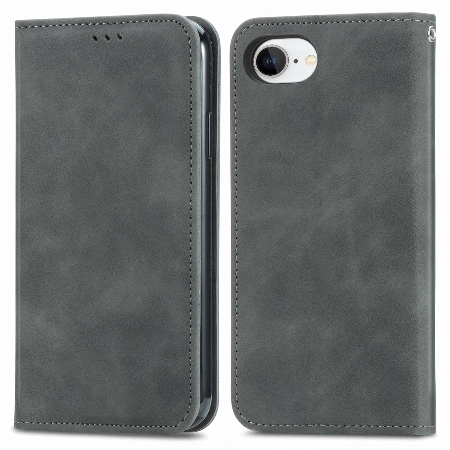 For iPhone 16e Retro Skin Feel Magnetic Flip Leather Phone Case(Gray)
