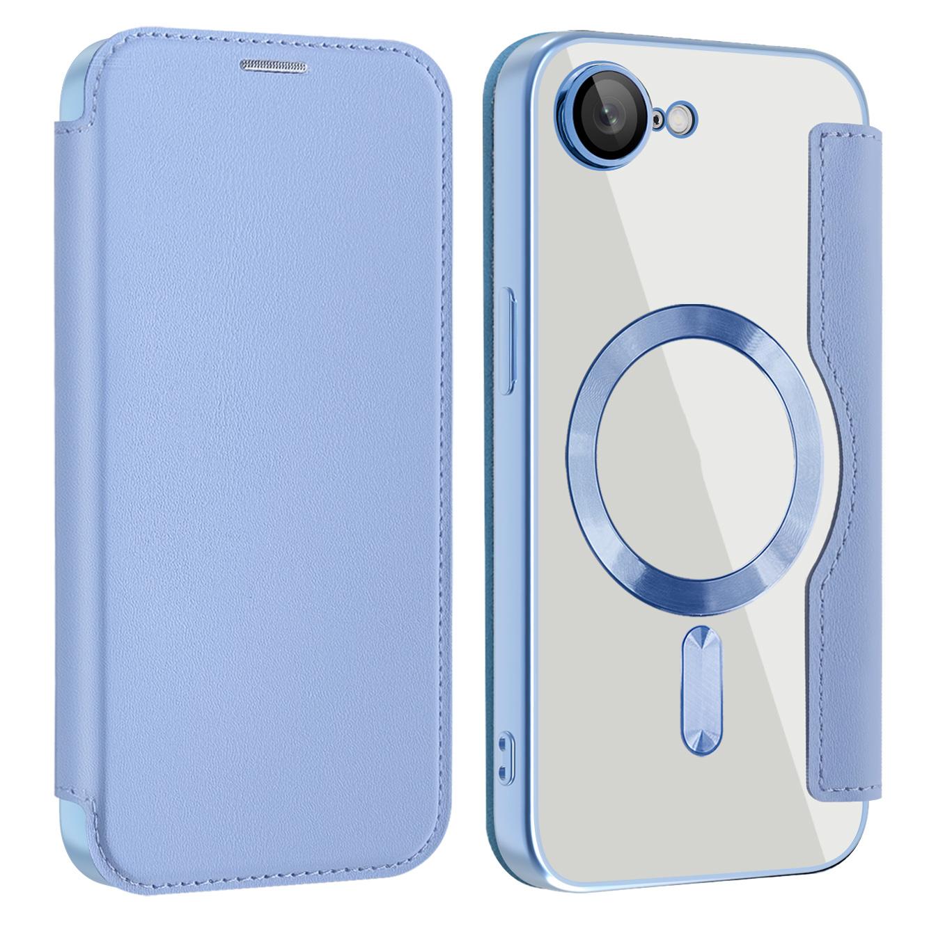 For iPhone 16e Shield MagSafe RFID Anti-theft Leather Phone Case(Blue)