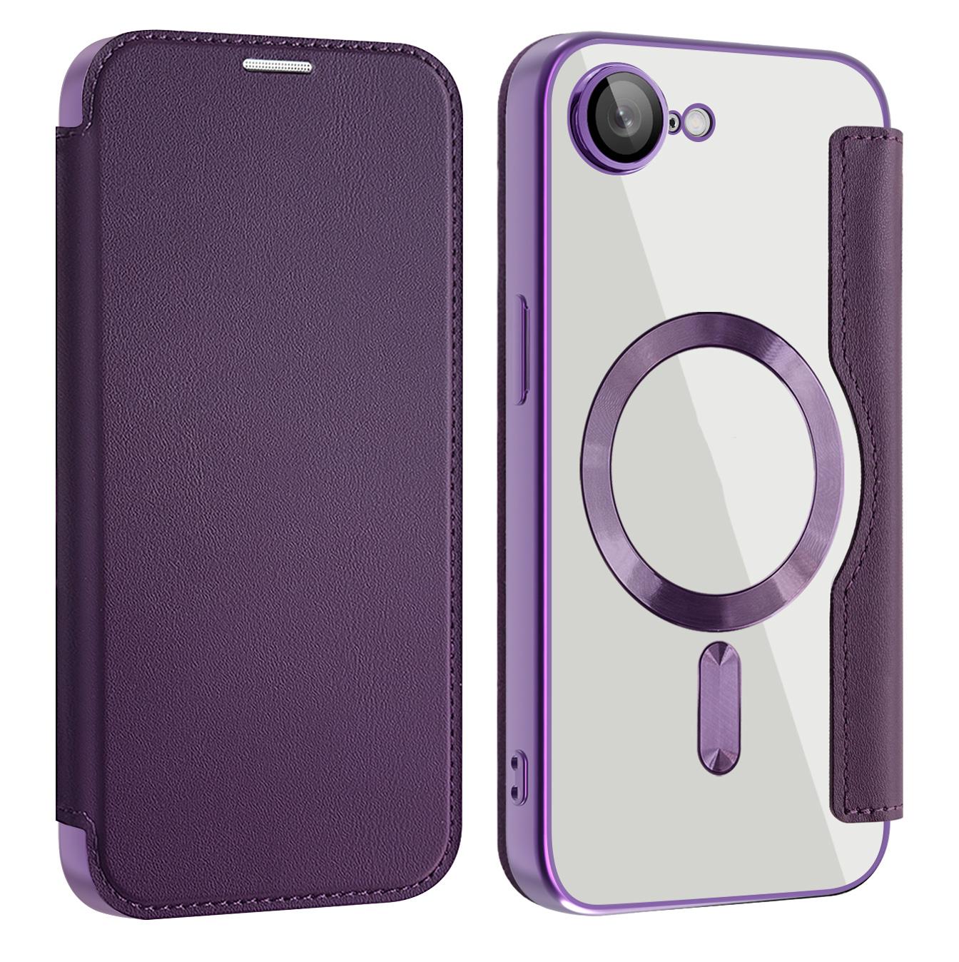 For iPhone 16e Shield MagSafe RFID Anti-theft Leather Phone Case(Purple)