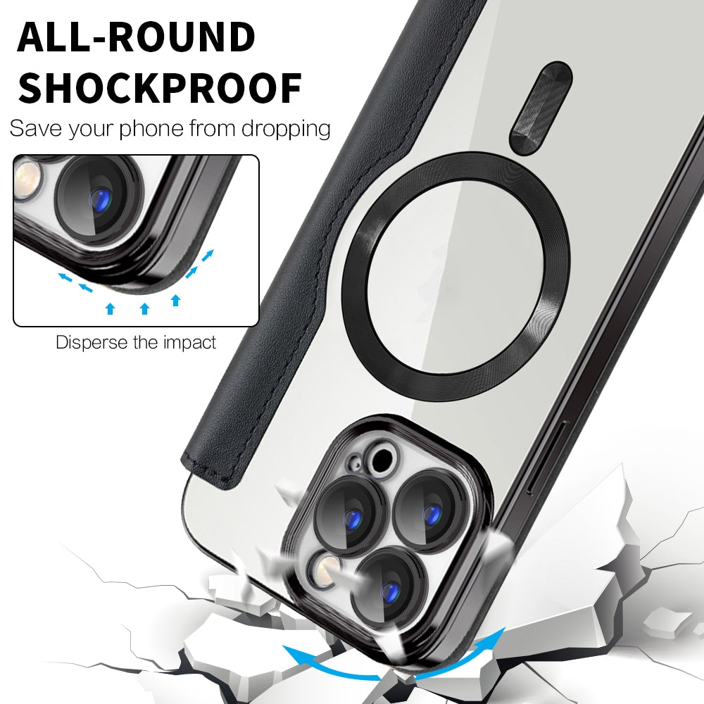 For iPhone 16e Shield MagSafe RFID Anti-theft Leather Phone Case(Black)