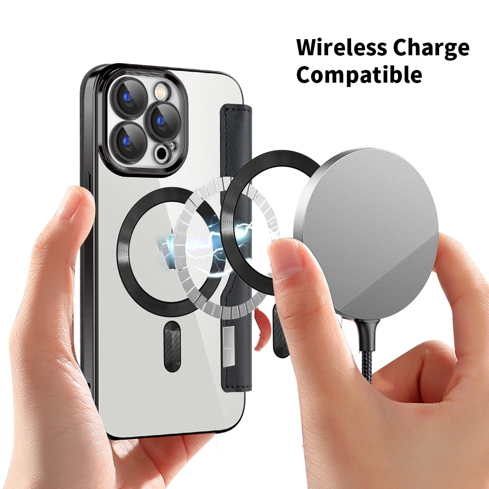 For iPhone 16e Shield MagSafe RFID Anti-theft Leather Phone Case(Black)