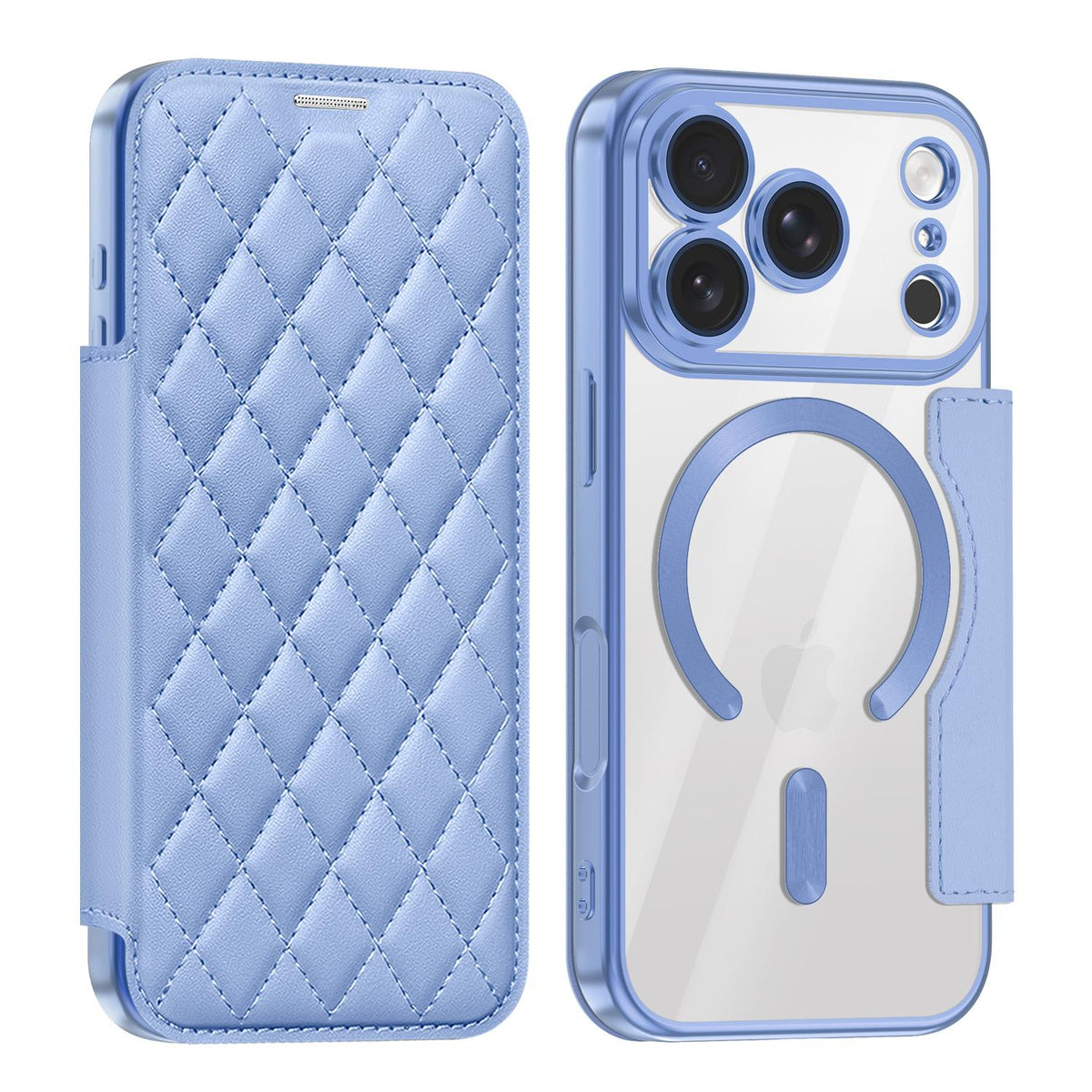 Compatible with iPhone 18 Pro Shield Magsafe RFID Anti-theft Rhombus Leather Phone Case - Blue
