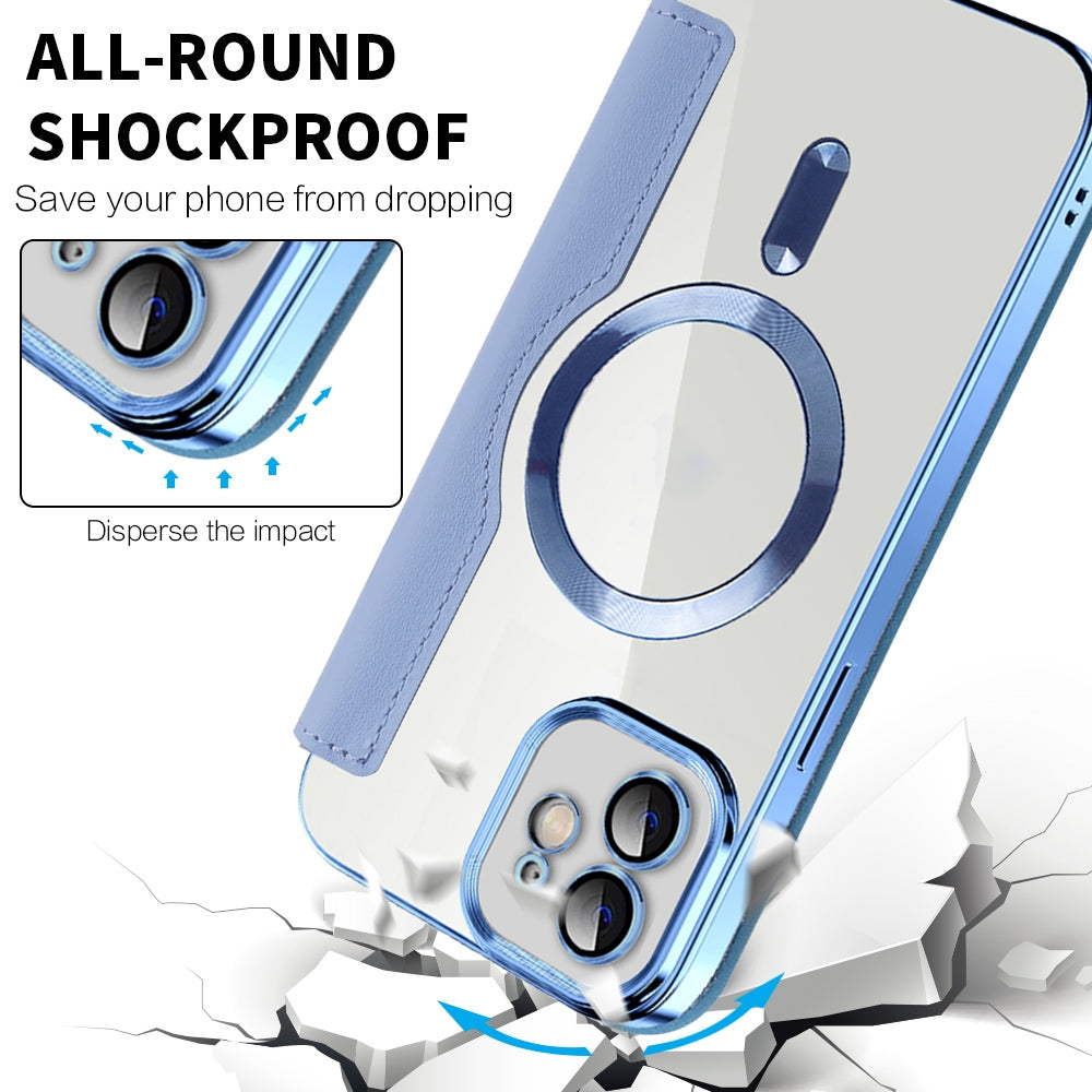 Compatible with iPhone 18 Pro Max Shield Magsafe RFID Anti-theft Rhombus Leather Phone Case - Blue