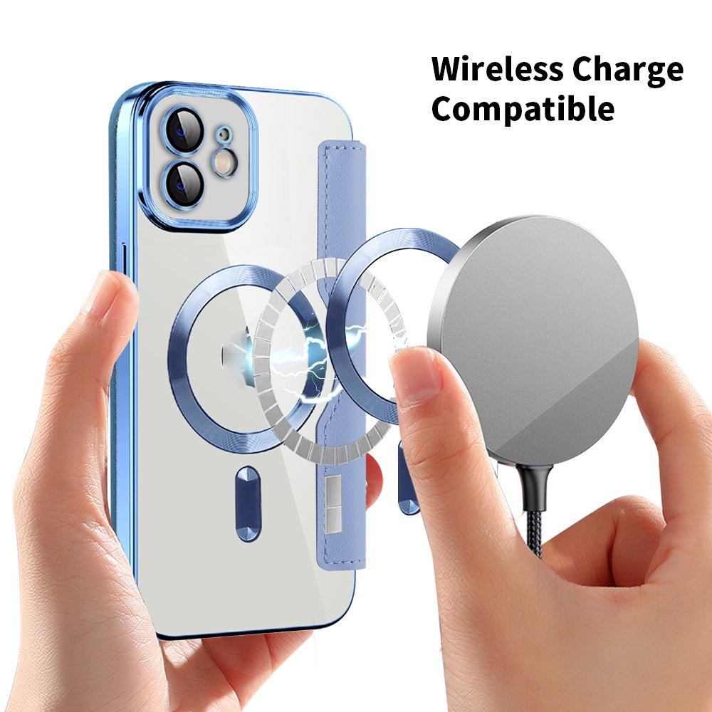 For iPhone 16e Shield Magsafe RFID Anti-theft Rhombus Leather Phone Case(Blue)