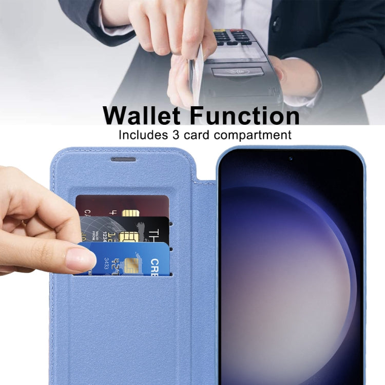 For Samsung Galaxy S24 5G Shield Magsafe RFID Anti-theft Rhombus Leather Phone Case(Blue)