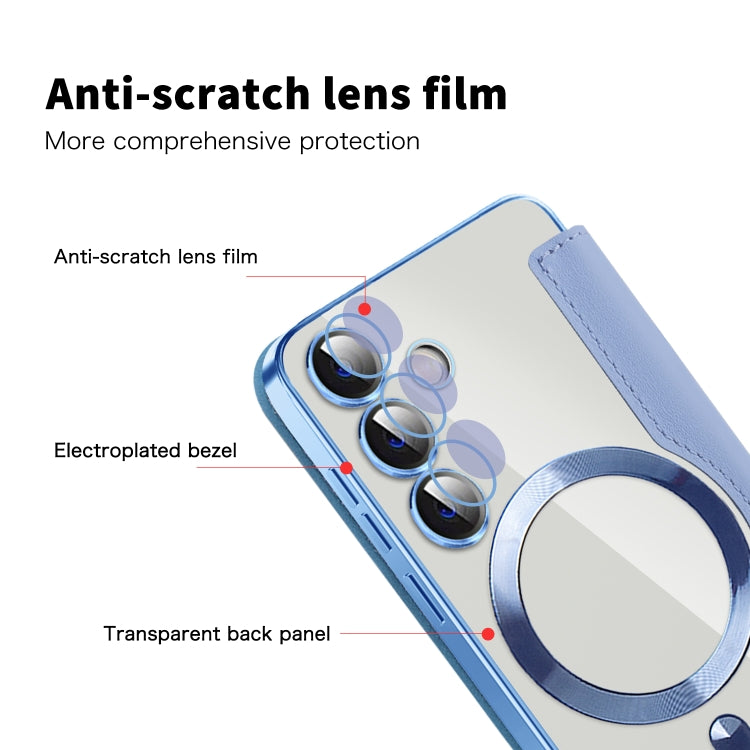 For Samsung Galaxy S24 5G Shield Magsafe RFID Anti-theft Rhombus Leather Phone Case(Blue)