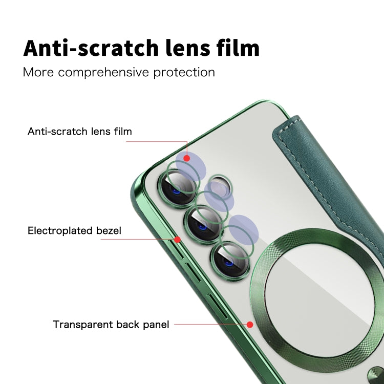 For Samsung Galaxy S24 5G Shield Magsafe RFID Anti-theft Rhombus Leather Phone Case(Green)