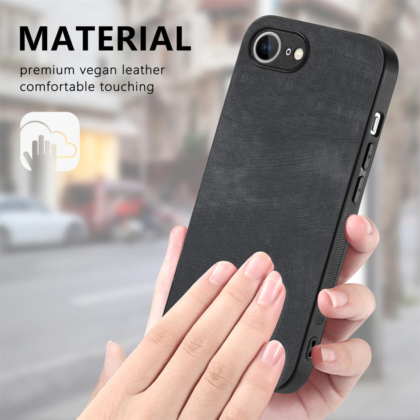 For iPhone 16e Vintage Leather PC Back Cover Phone Case(Black)