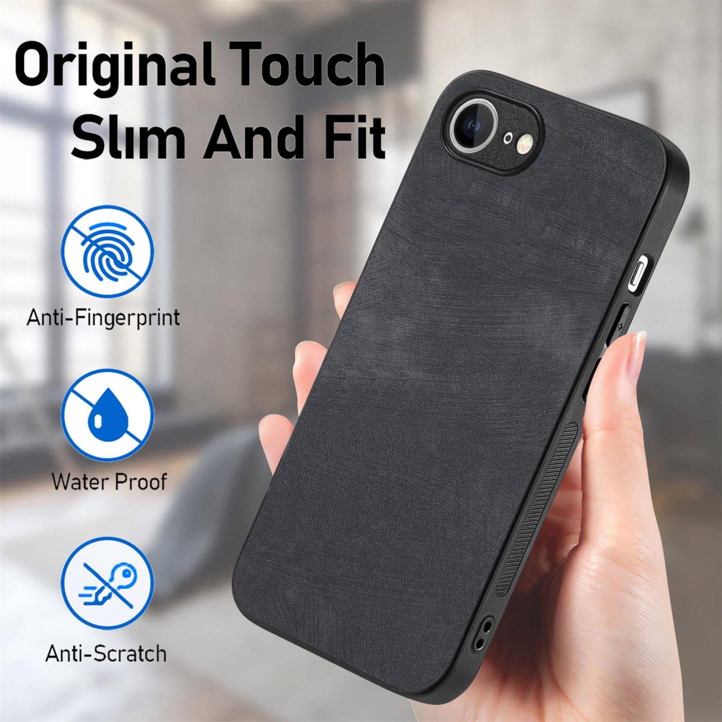 For iPhone 16e Vintage Leather PC Back Cover Phone Case(Black)