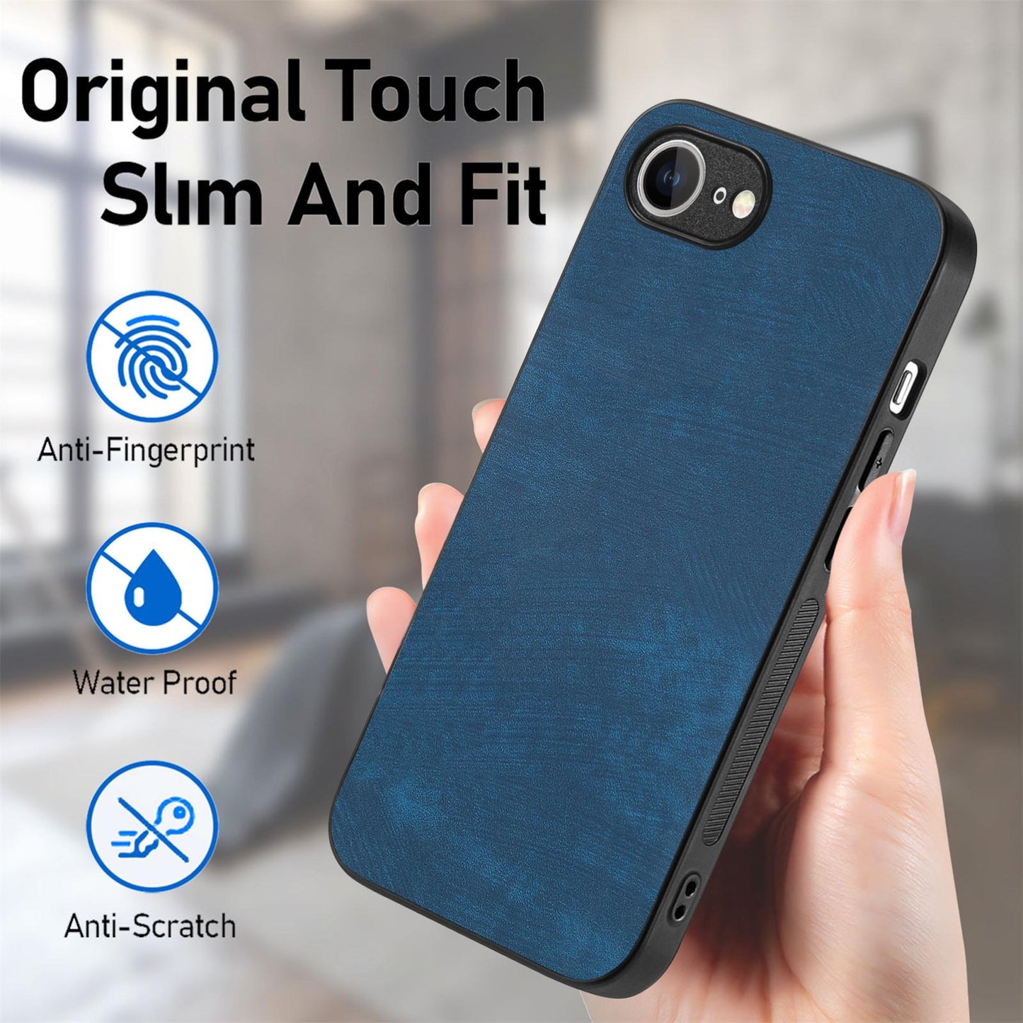 For iPhone 16e Vintage Leather PC Back Cover Phone Case(Blue)