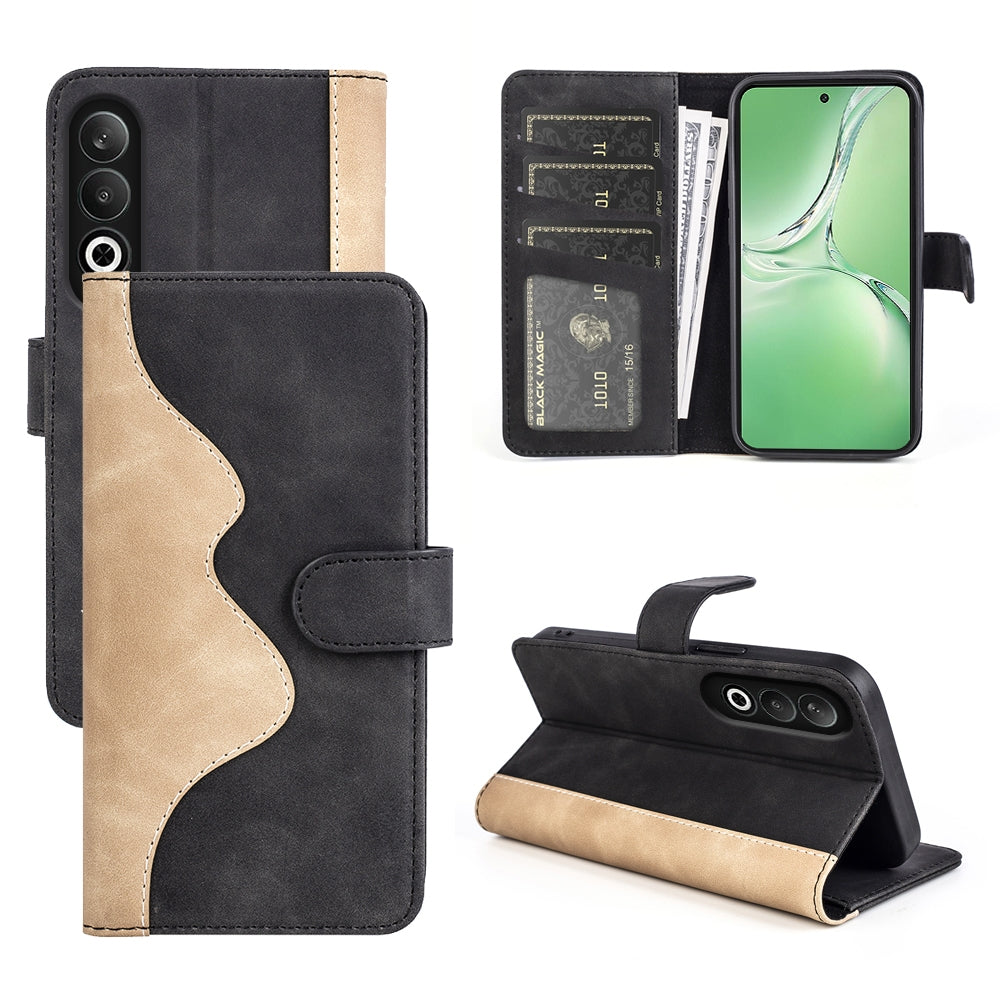 For OPPO K12 Stitching Horizontal Flip Leather Phone Case(Black)