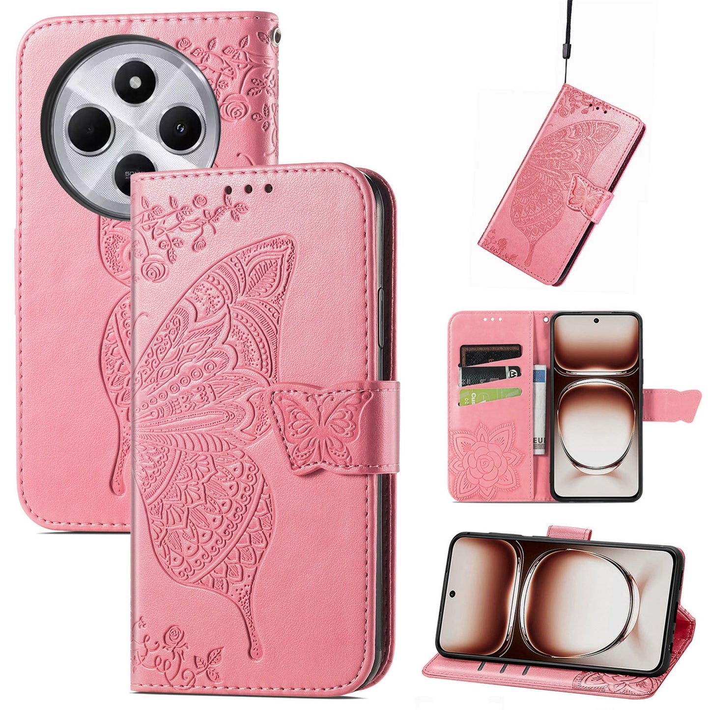 For Xiaomi Redmi 14C Butterfly Love Flower Embossed Leather Phone Case(Pink)