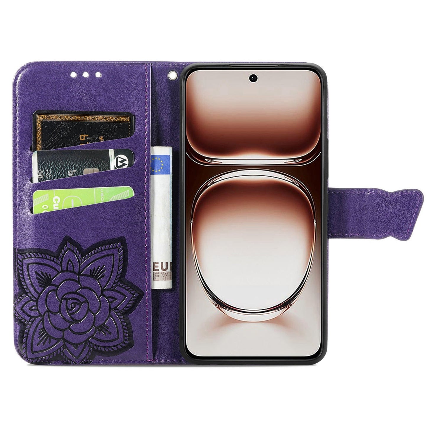 For Xiaomi Redmi 14C Butterfly Love Flower Embossed Leather Phone Case(Dark Purple)