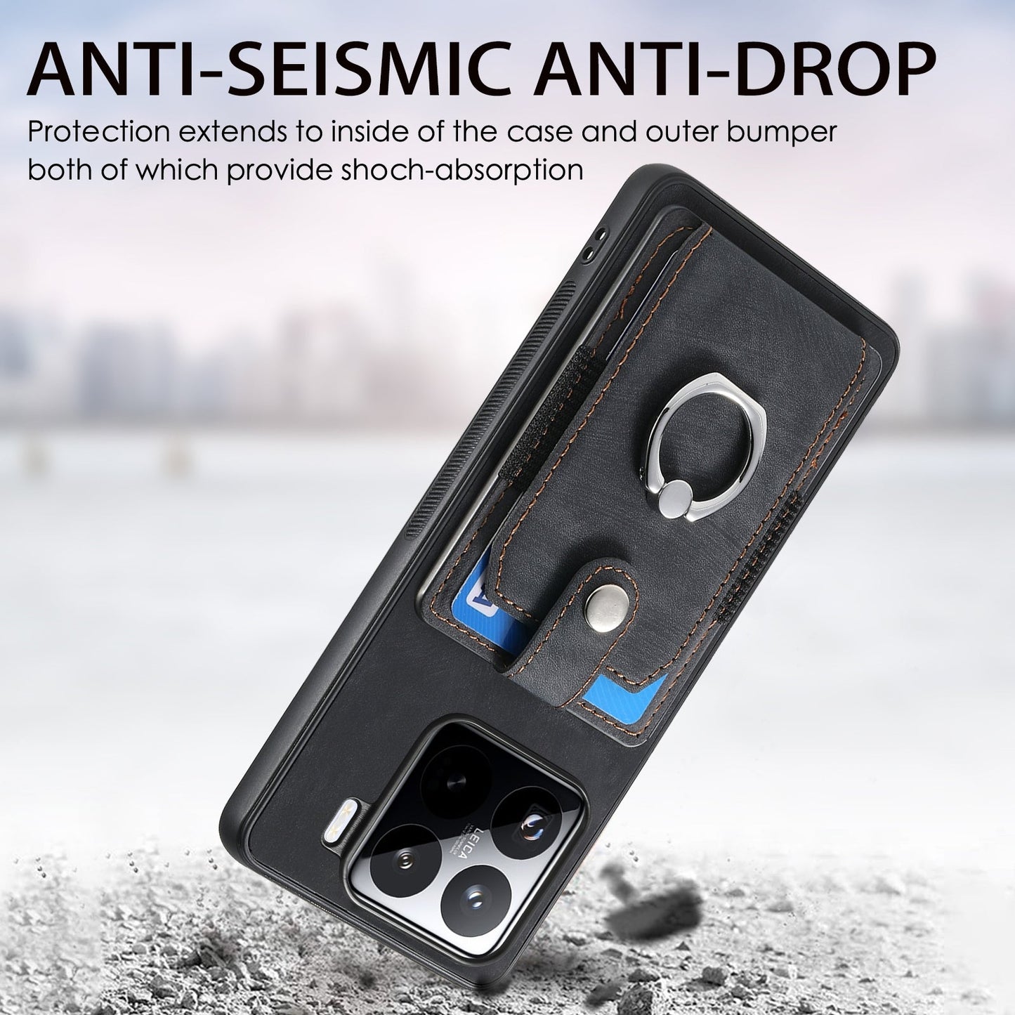 For Xiaomi 15 Pro Retro Skin-feel Ring Card Wallet Phone Case(Black)