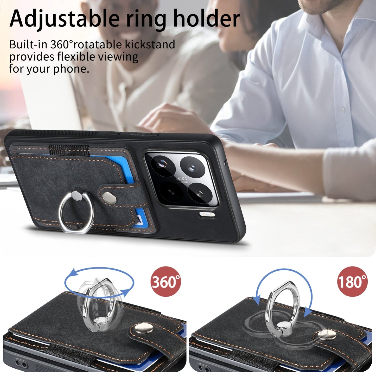 For Xiaomi 15 Pro Retro Skin-feel Ring Card Wallet Phone Case(Black)