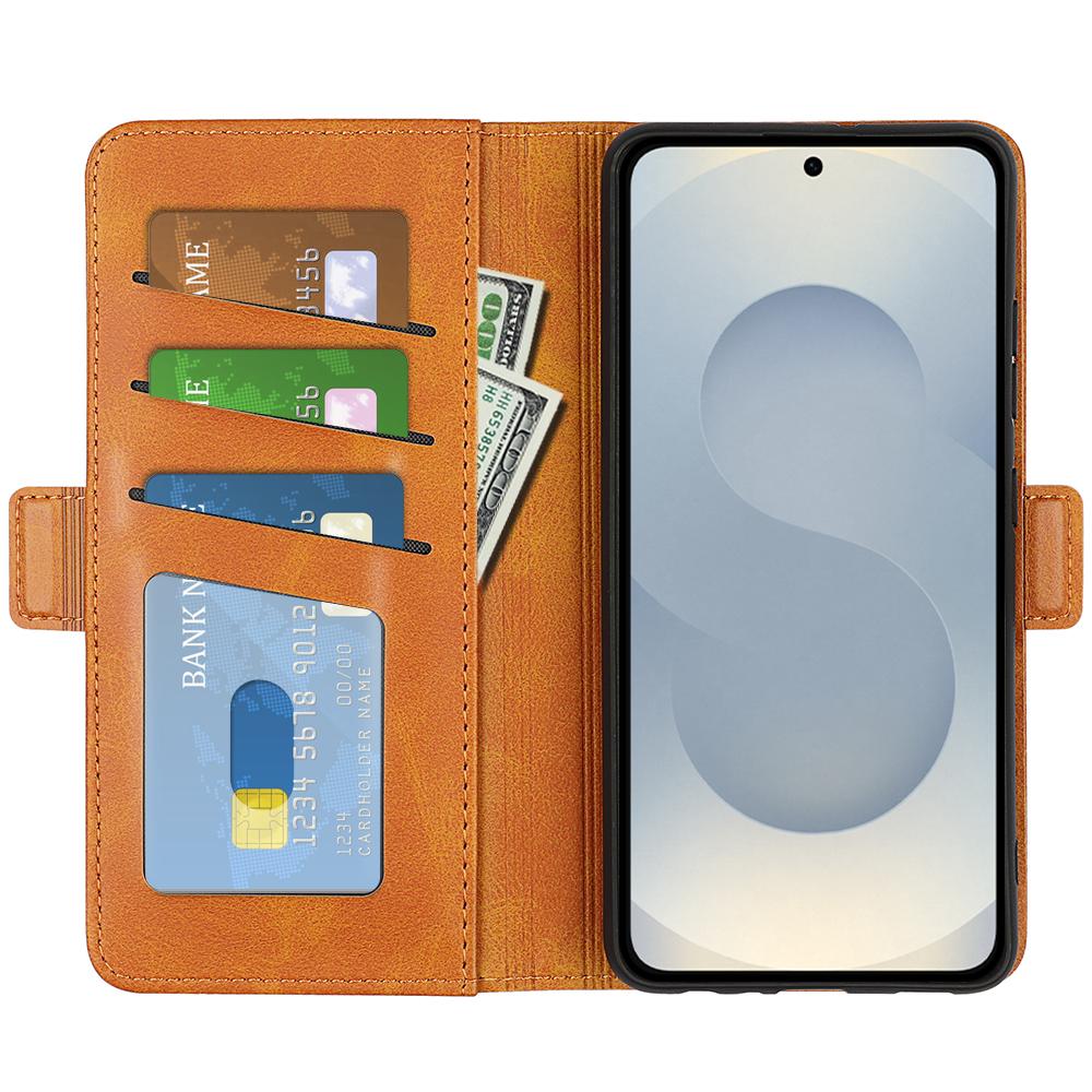 For Samsung Galaxy S25 Edge 5G Dual-side Magnetic Buckle Horizontal Flip Leather Phone Case(Yellow)