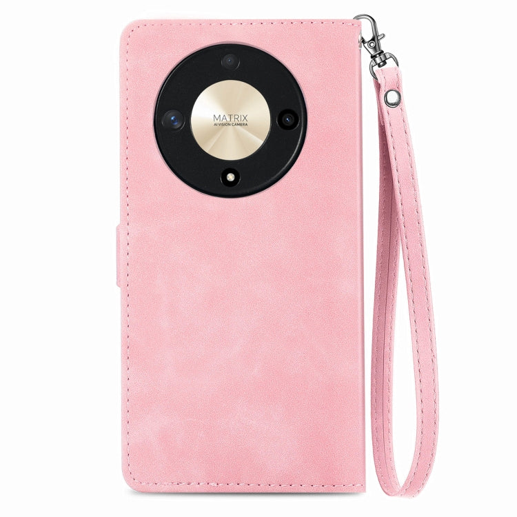 For Honor X9b Embossed Flower Zipper Leather Phone Case(Pink)