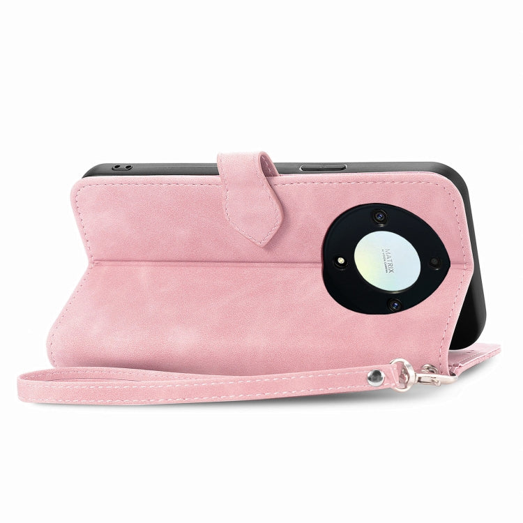 For Honor X9b Embossed Flower Zipper Leather Phone Case(Pink)