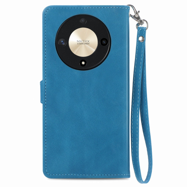 For Honor X9b Embossed Flower Zipper Leather Phone Case(Blue)