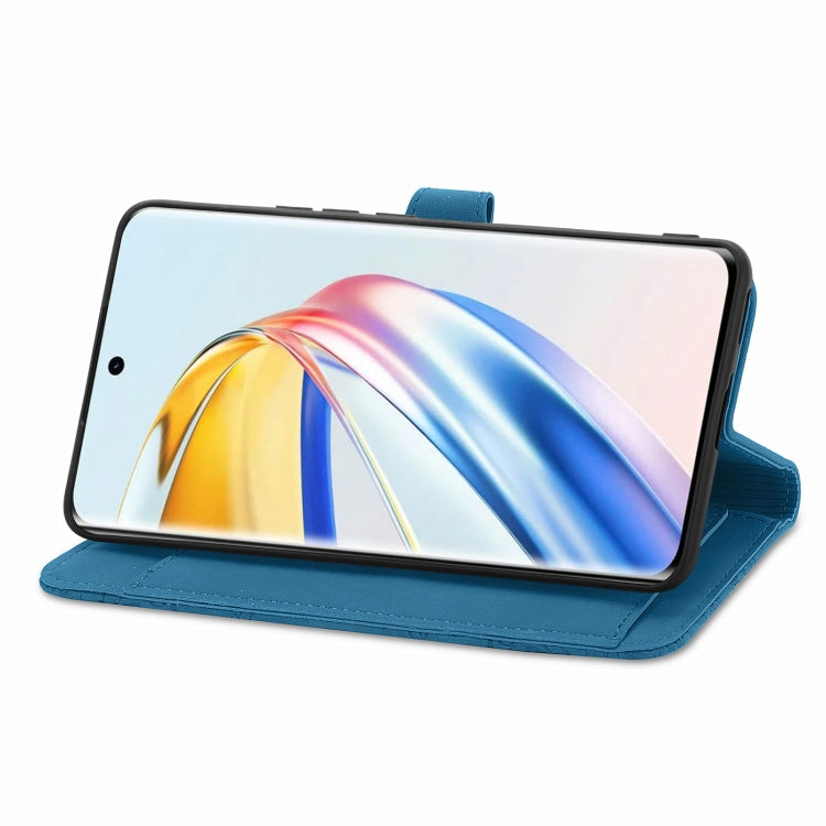For Honor X9b Embossed Flower Zipper Leather Phone Case(Blue)