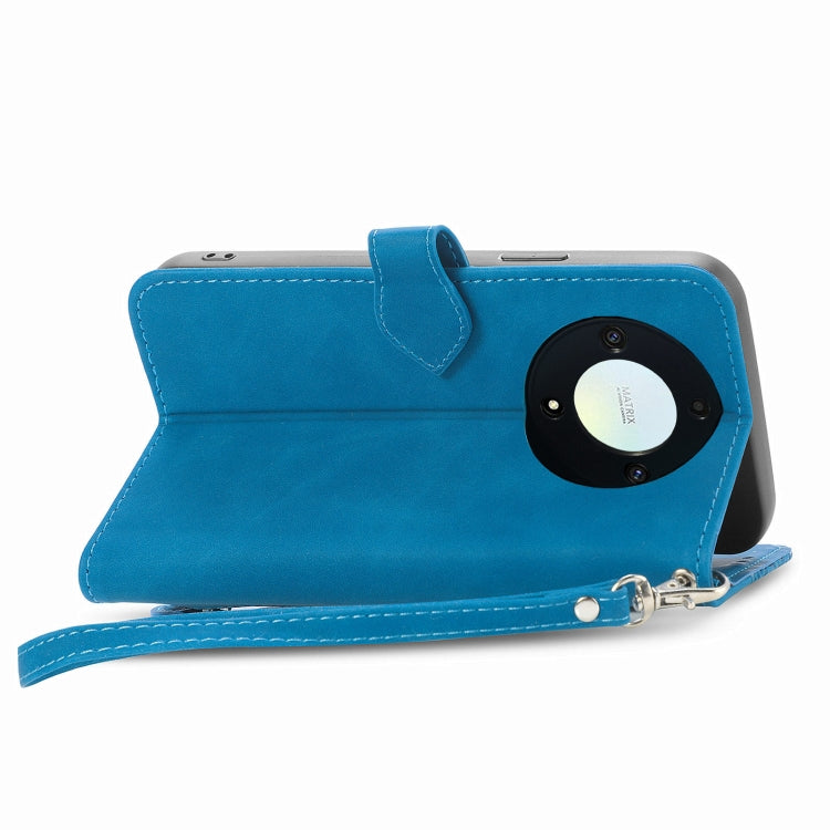 For Honor X9b Embossed Flower Zipper Leather Phone Case(Blue)