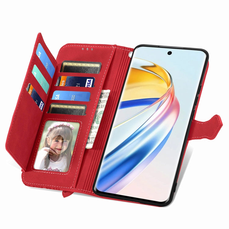 For Honor X9b Embossed Flower Zipper Leather Phone Case(Red)