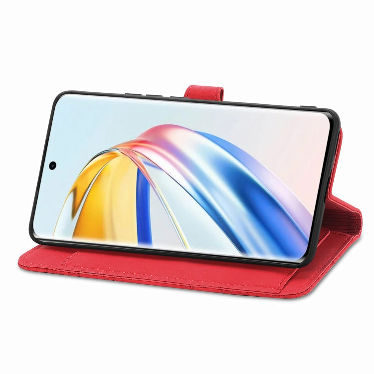 For Honor X9b Embossed Flower Zipper Leather Phone Case(Red)