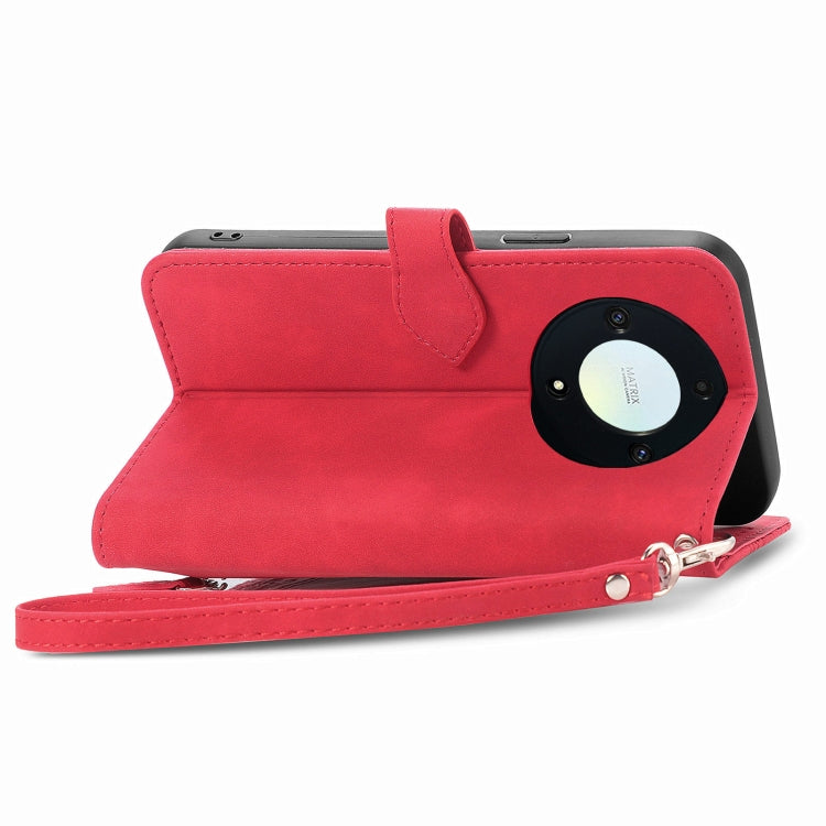 For Honor X9b Embossed Flower Zipper Leather Phone Case(Red)