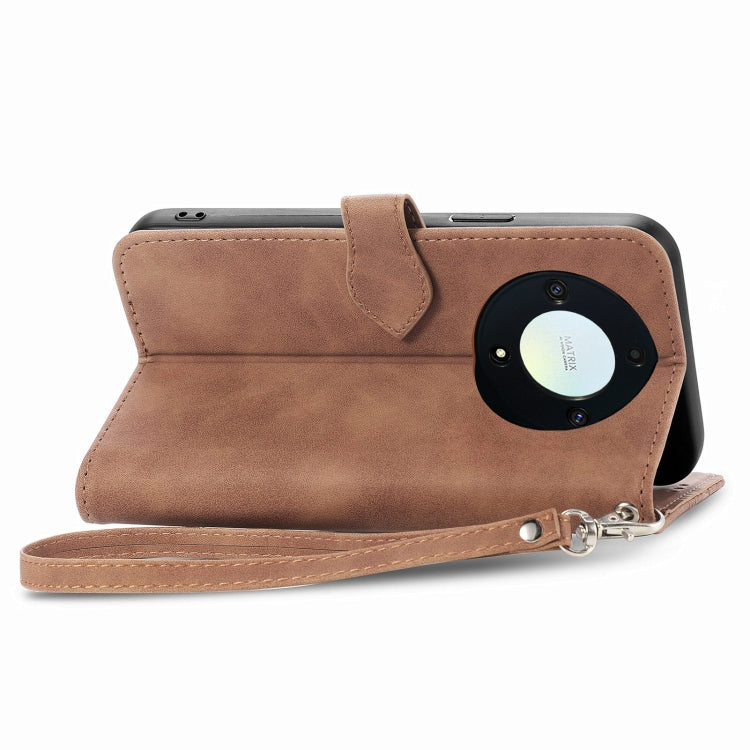 For Honor X9b Embossed Flower Zipper Leather Phone Case(Brown)