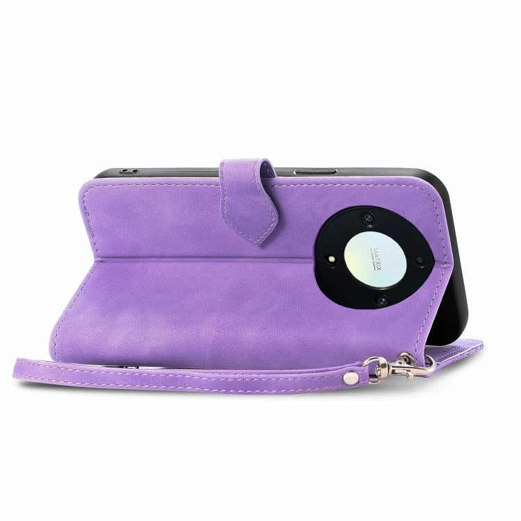 For Honor X9b Embossed Flower Zipper Leather Phone Case(Purple)