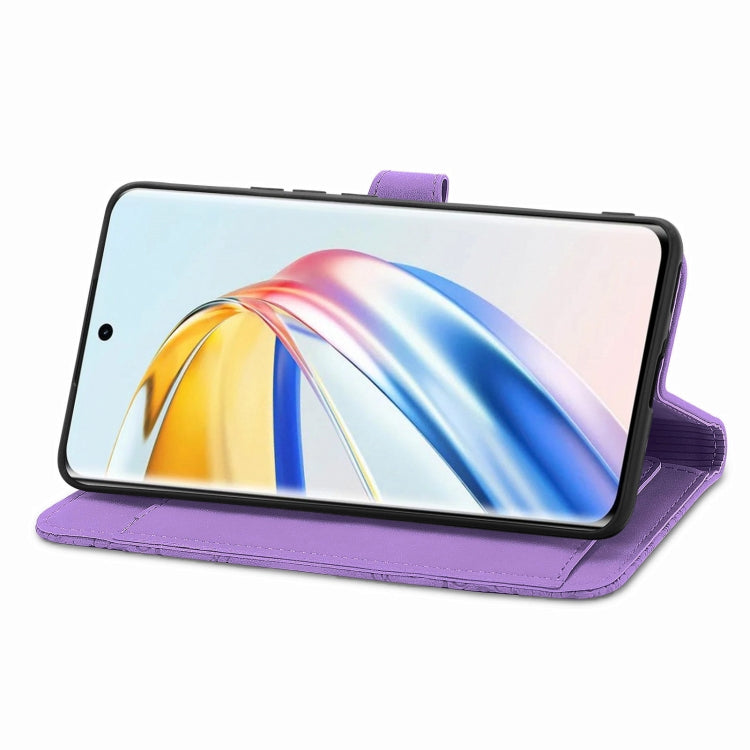 For Honor X9b Embossed Flower Zipper Leather Phone Case(Purple)
