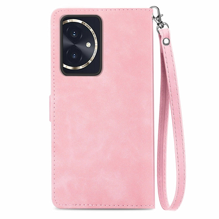 For Honor 100 Embossed Flower Zipper Leather Phone Case(Pink)