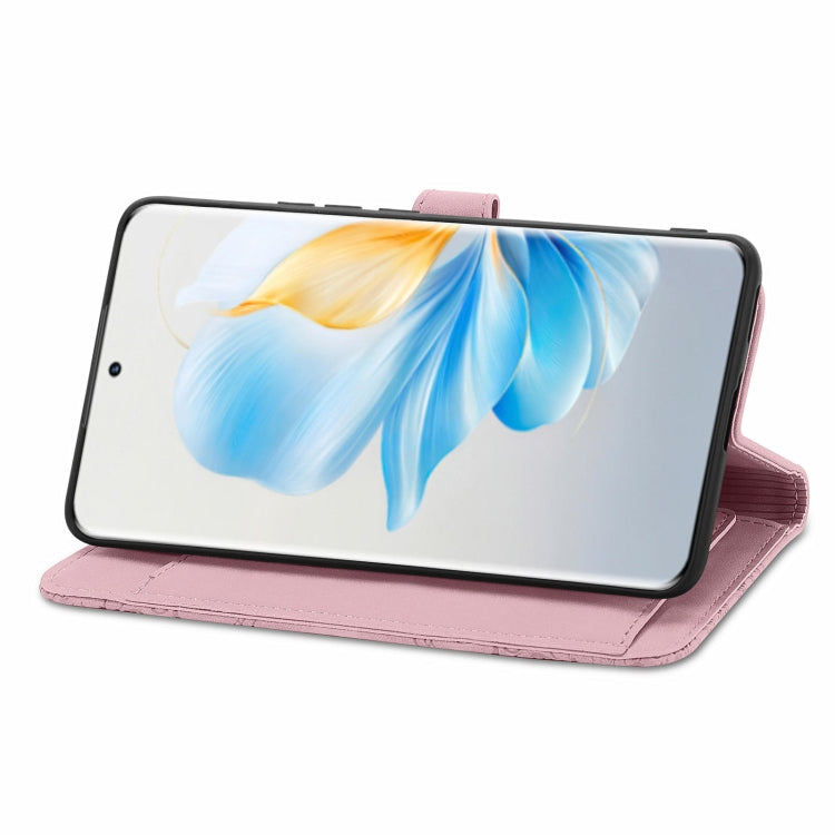 For Honor 100 Embossed Flower Zipper Leather Phone Case(Pink)