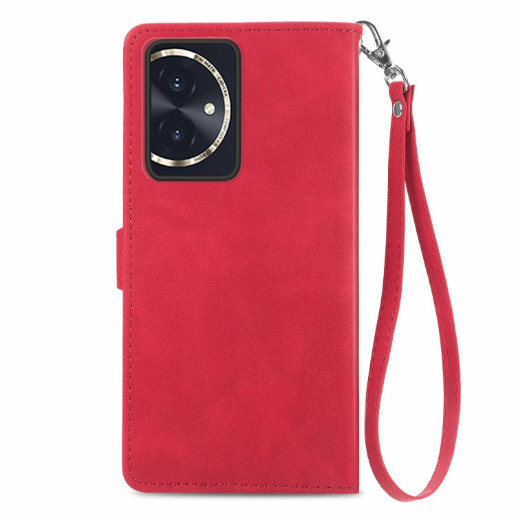 For Honor 100 Embossed Flower Zipper Leather Phone Case(Red)