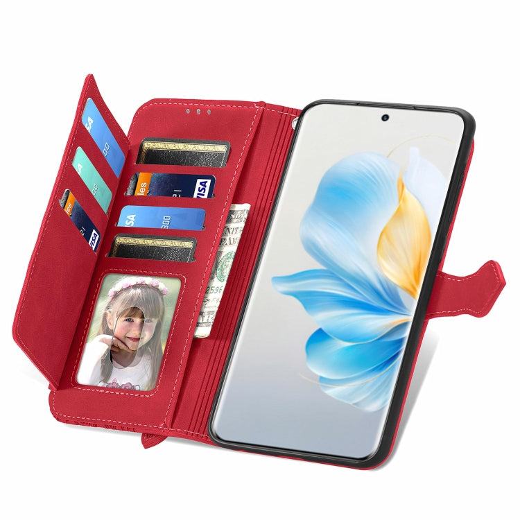 For Honor 100 Embossed Flower Zipper Leather Phone Case(Red)