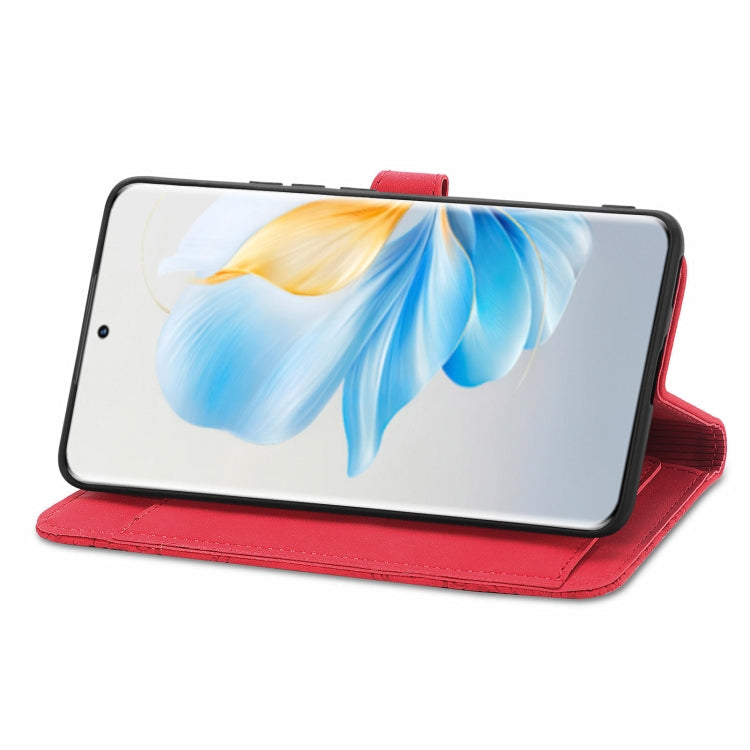 For Honor 100 Embossed Flower Zipper Leather Phone Case(Red)