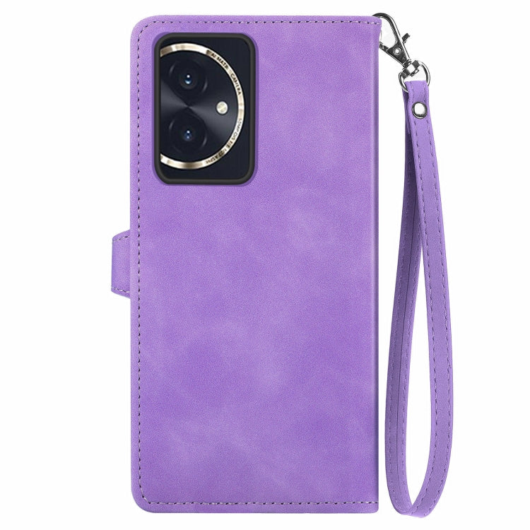For Honor 100 Embossed Flower Zipper Leather Phone Case(Purple)
